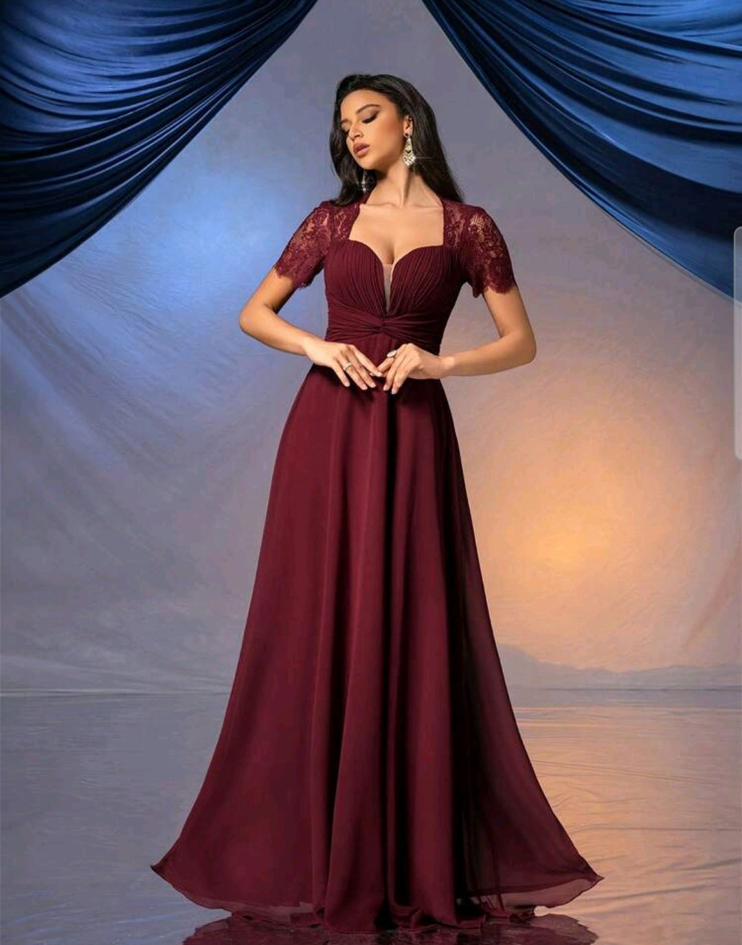 Vestido vino escote corazón  corte A