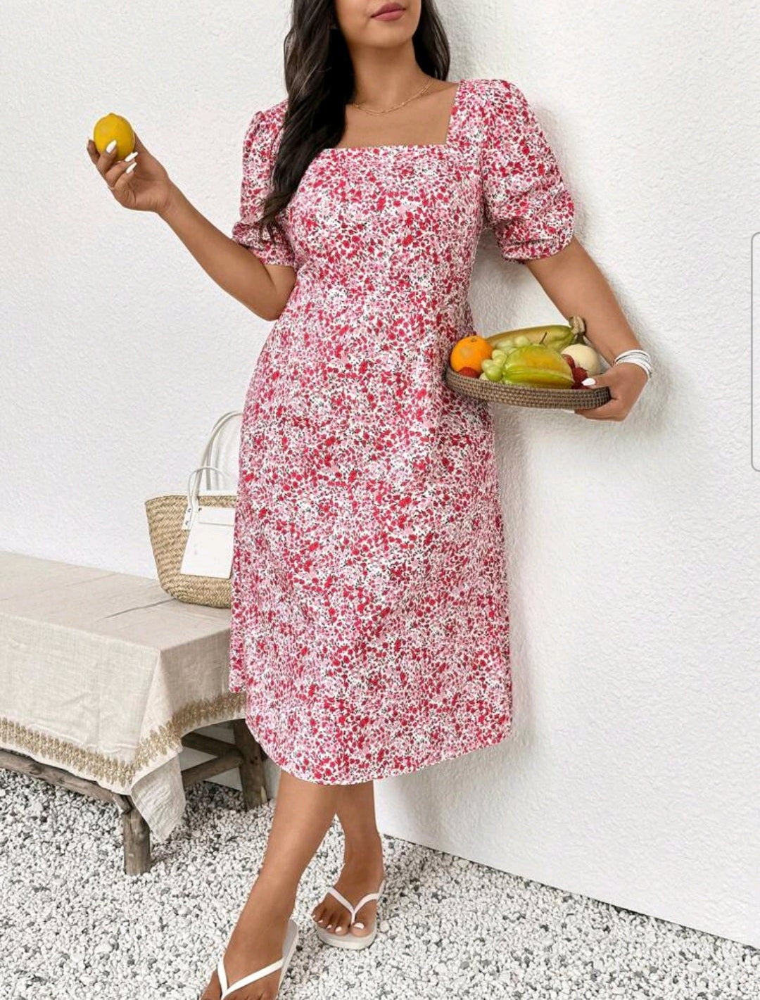 Vestido con estampado floral manga corta