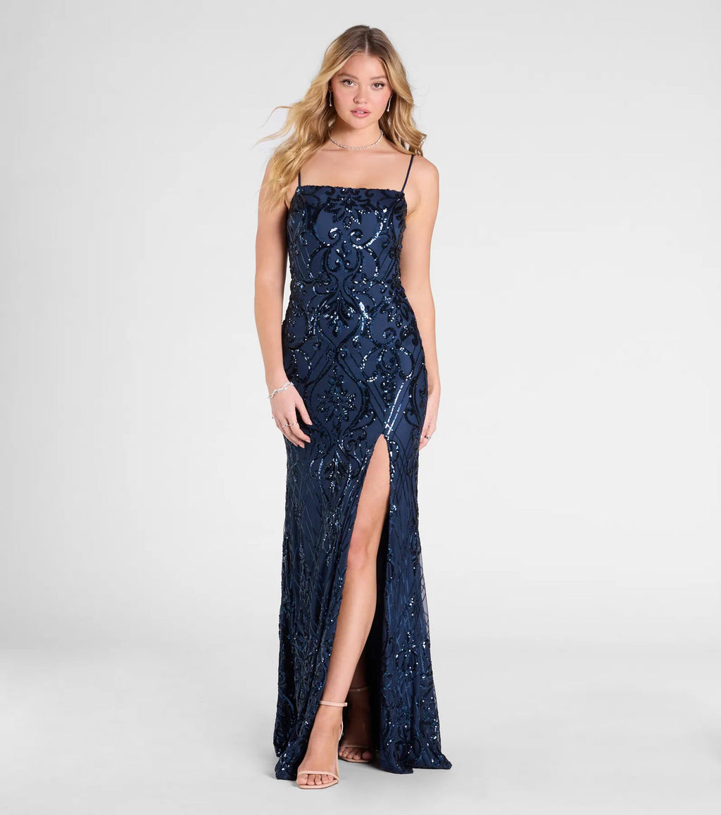 Vestido Jolie Azul marino de lentejuelas