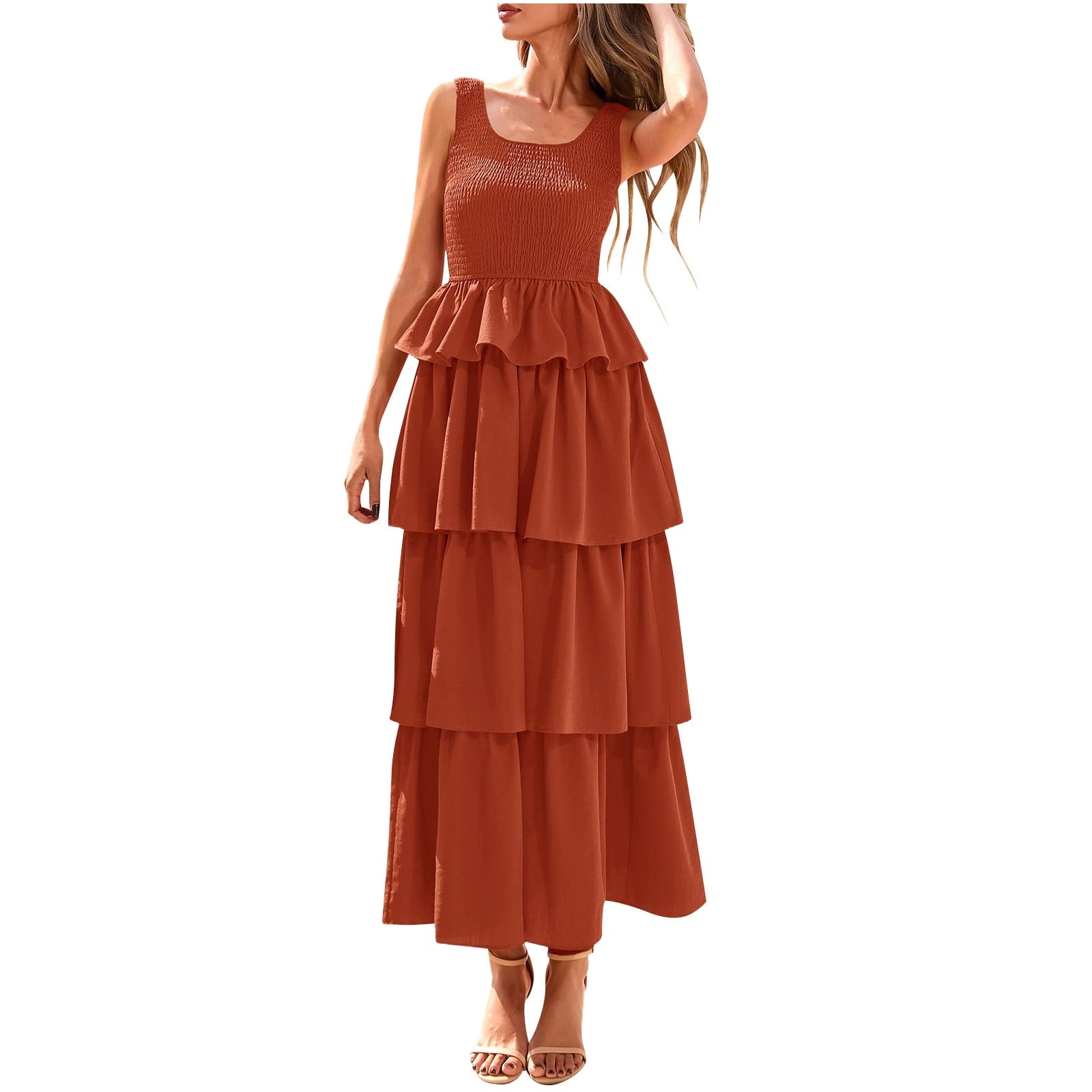 Vestido casual Terracota falda capas