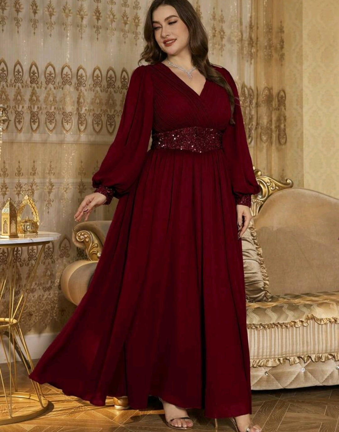 Vestido vino manga larga corte A