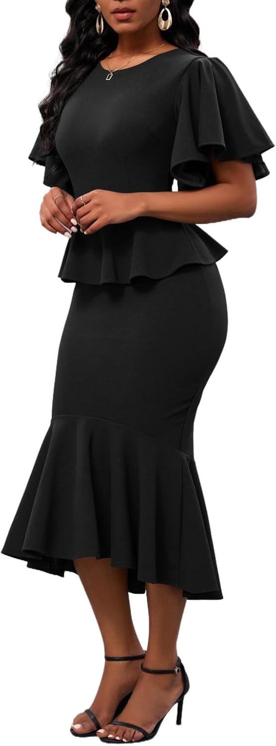 Vestido negro peplum midi