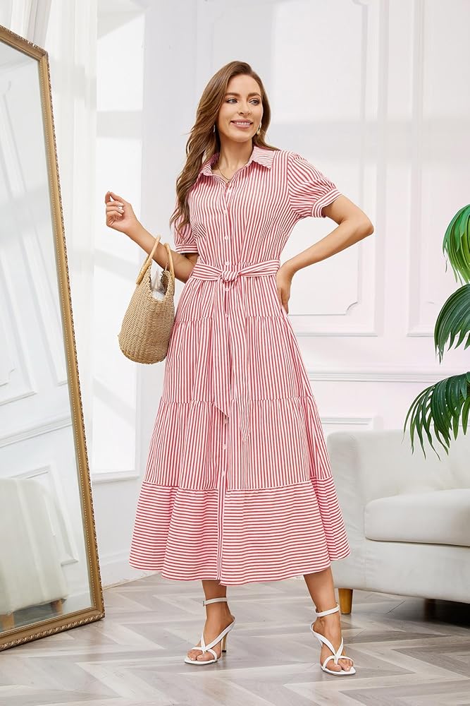 Vestido camisero rayas manga corta