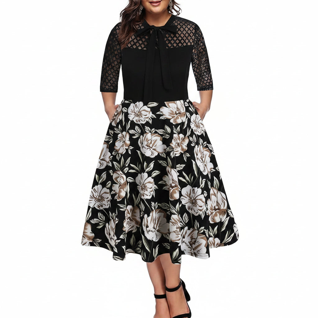 Vestido negro con falda flores y bolsas invisibles