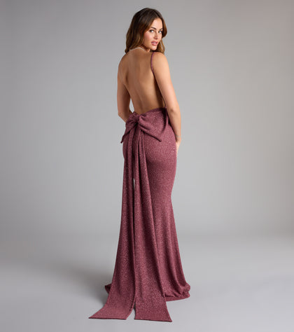 Vestido Gwendolyn mauve con brillo y espalda abierta