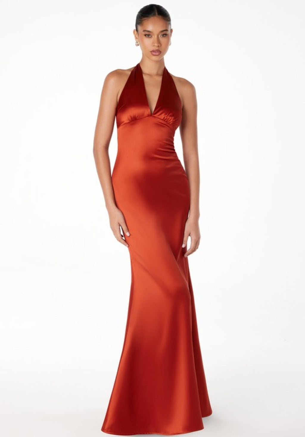 Vestido Terracota satinado espalda semi abierta