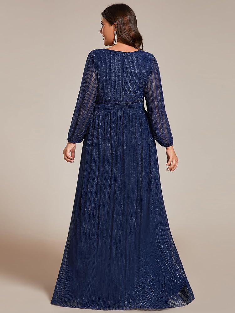 Vestido azul marino con brillo manga larga