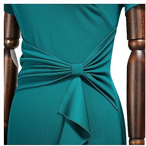 Vestido formal midi verde menta con peplum