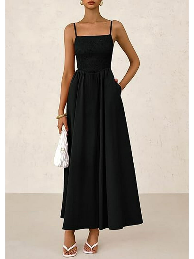 Vestido negro tirantes delgados y bolsas invisibles