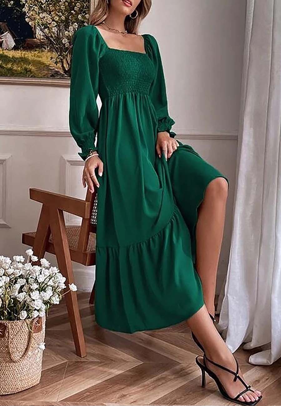 Vestido verde esmeralda manga larga