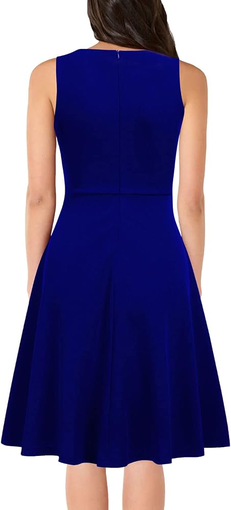 Vestido midi azul marino con escote en V y bolsas invisibles