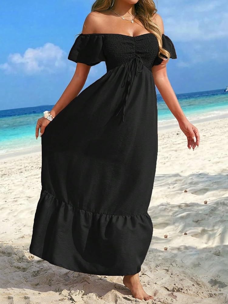 Vestido negro casual off-the-shoulder