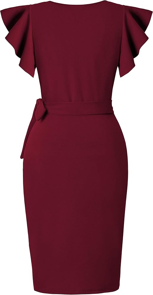 Vestido vino formal midi con escote en V