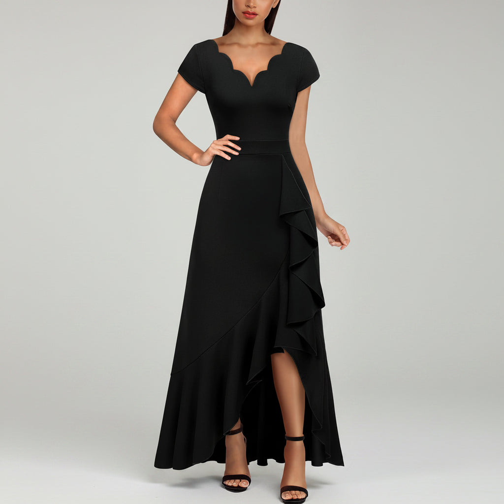 Vestido negro manga corta corte A