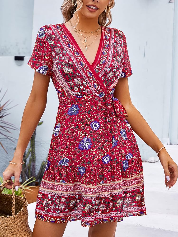 Vestido casual rojo floral bohemio