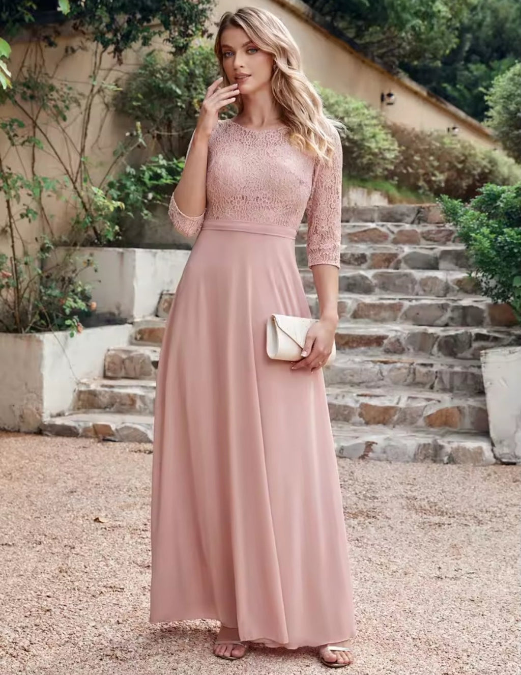 Vestido manga 3/4 formal largo