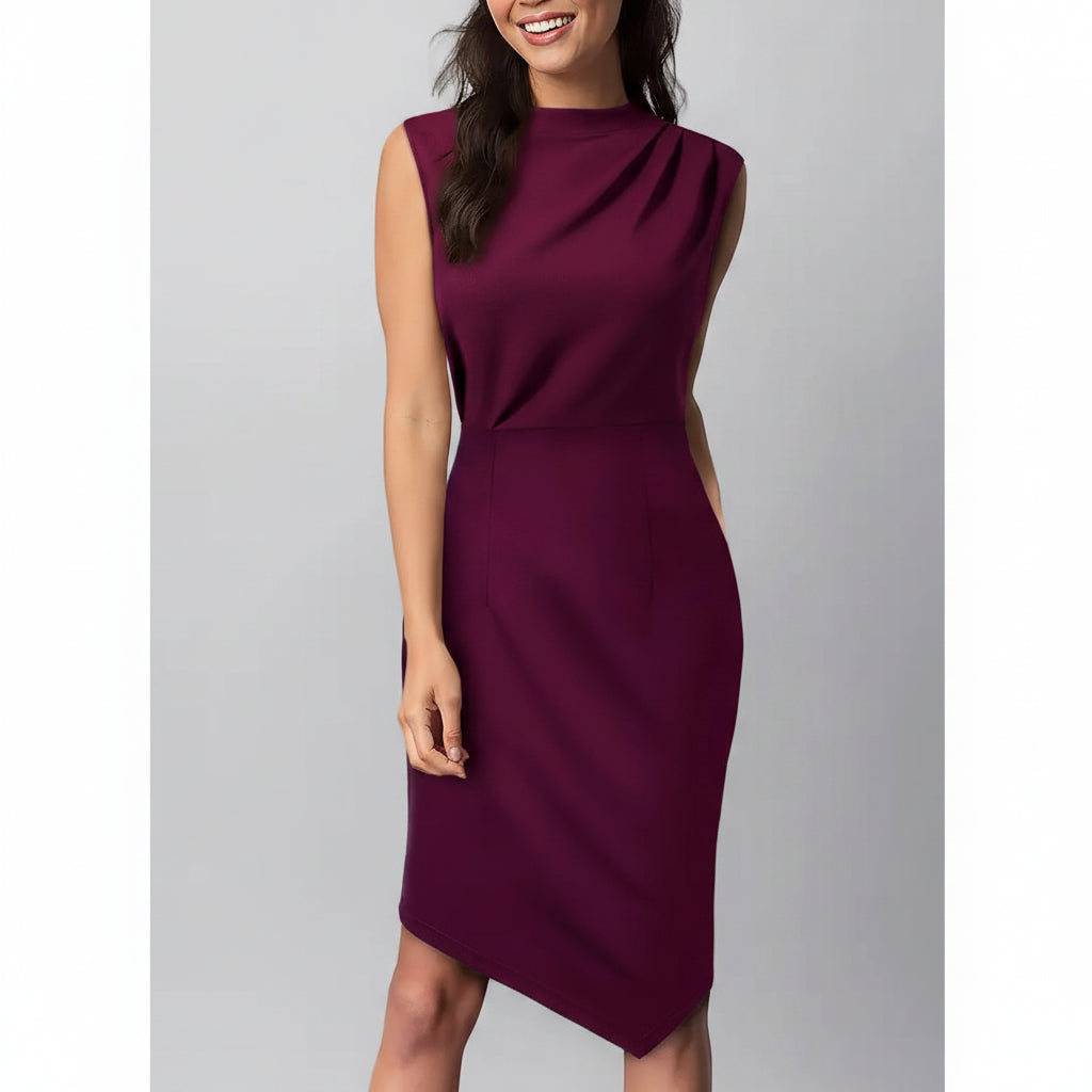 Vestido vino formal midi asimétrico