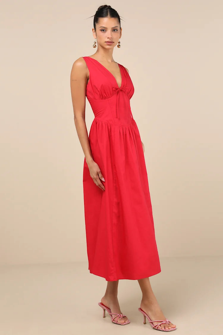 Vestido rojo con escote en V