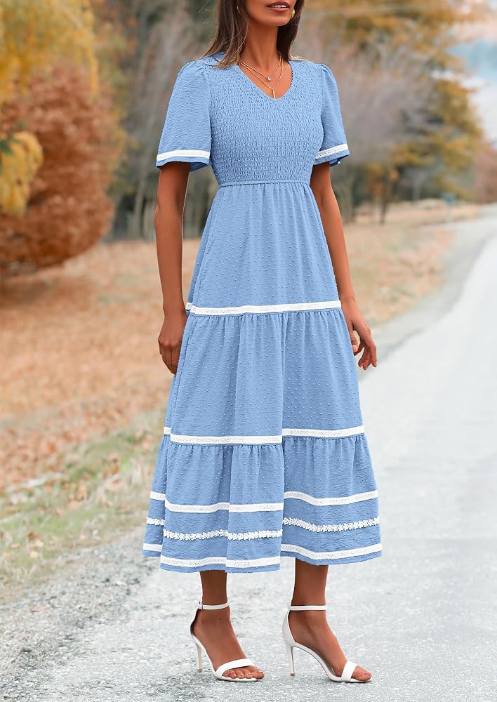 Vestido casual dusty blue manga corta