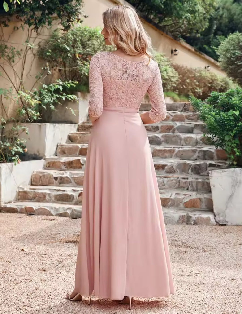 Vestido manga 3/4 formal largo