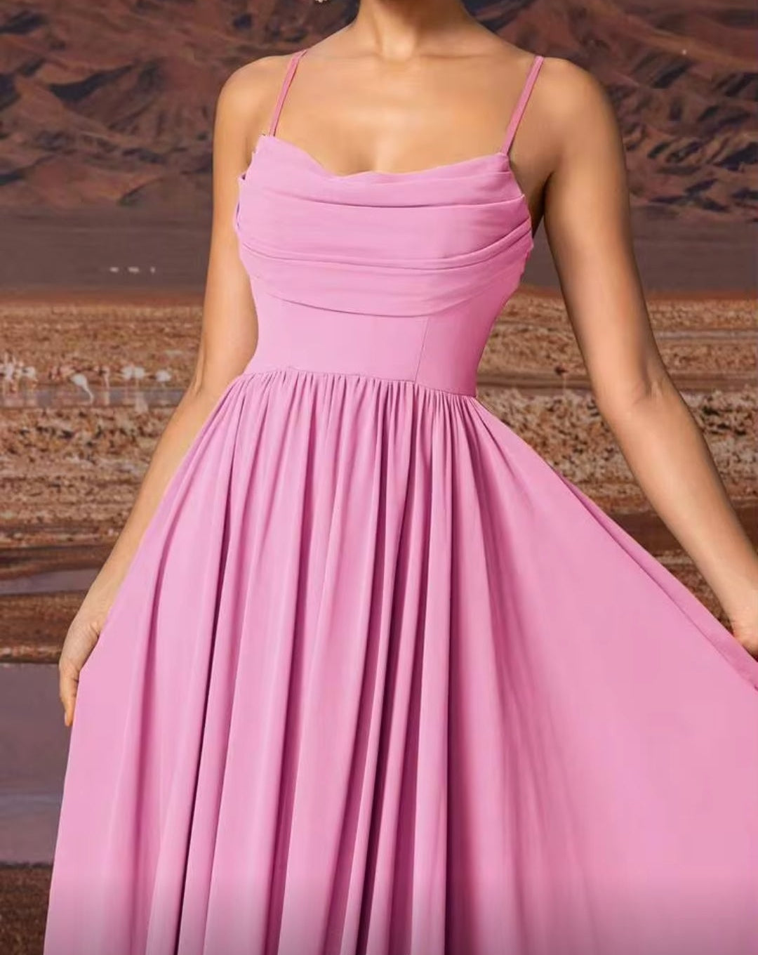 Vestido pink barbie tirante delgado corte A