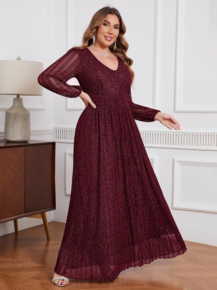 Vestido vino manga larga brillante