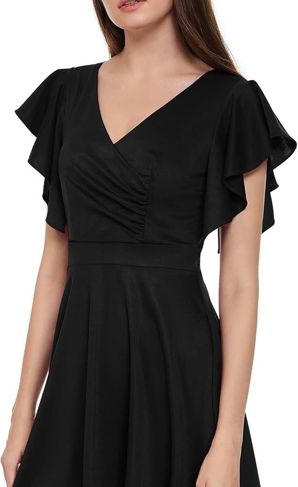 Vestido negro formal midi con escote en V