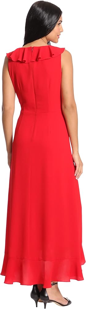 Vestido rojo largo sin manga con peplum