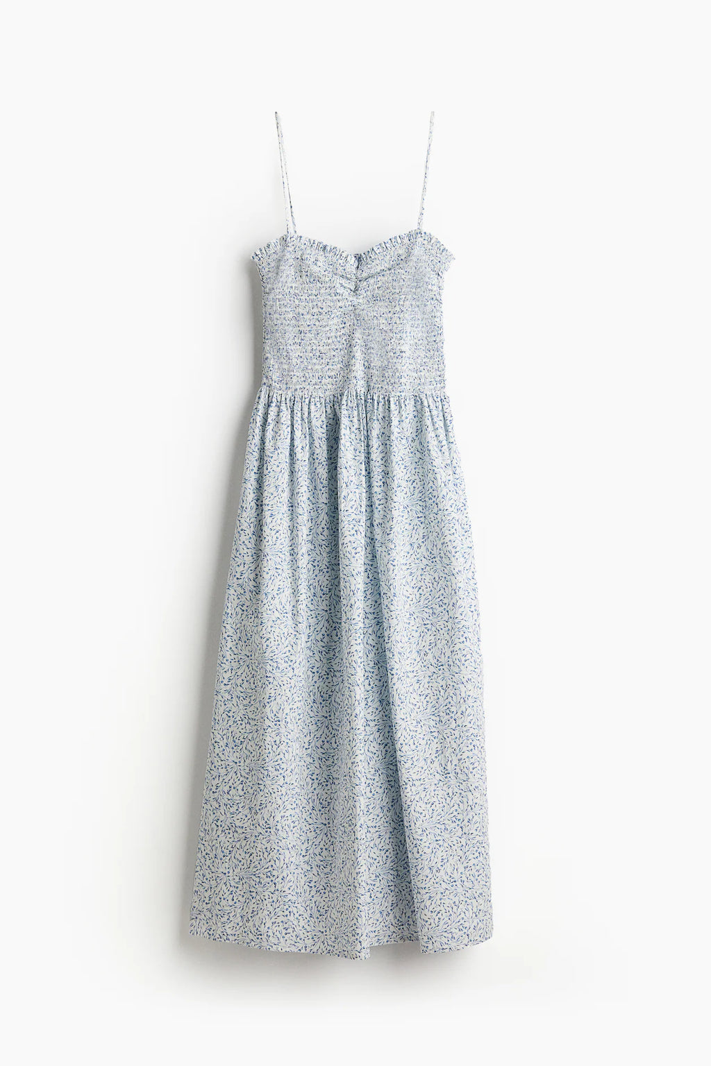 Vestido blanco con flores pequeñas celestes