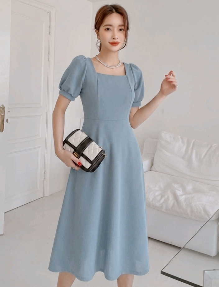 Vestido dusty blue formal midi