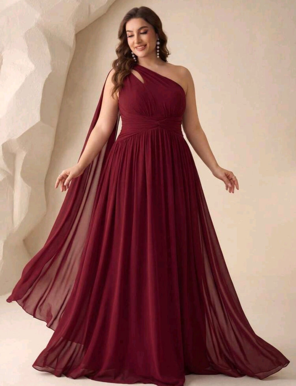 Vestido vino de una manga corte A chiffon