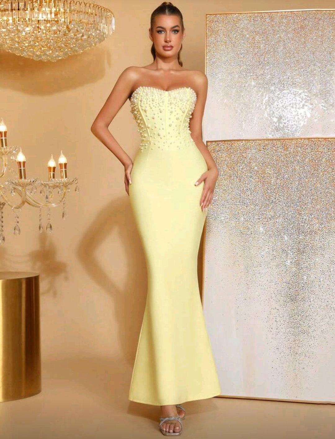 Vestido mantequilla strapls tipo faja