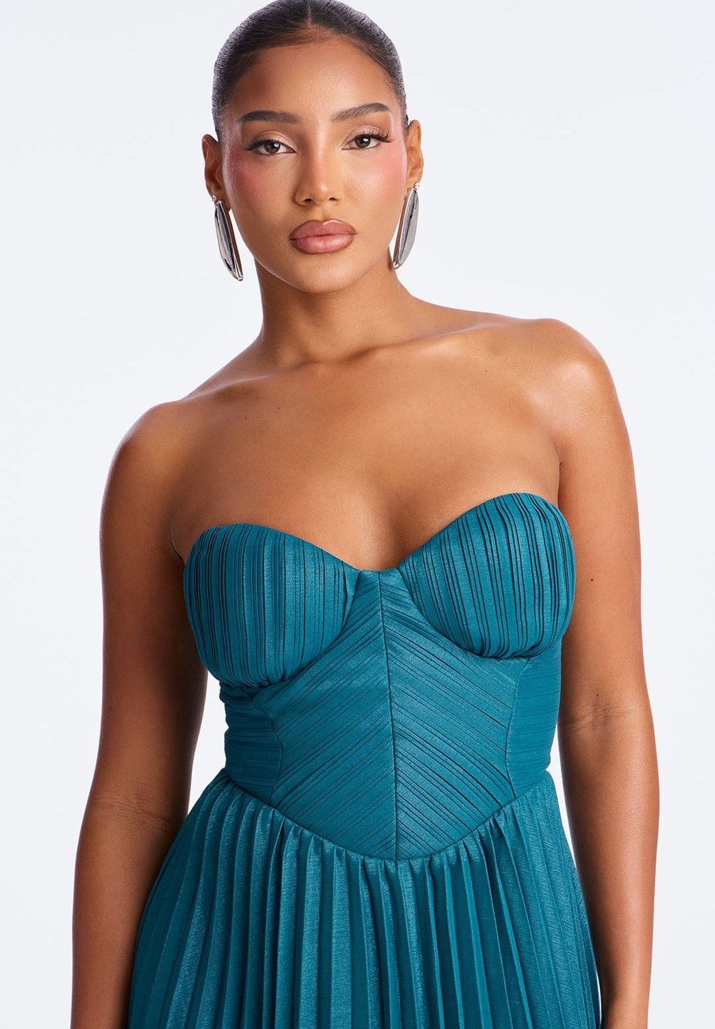 Vestido turquesa straple plisado