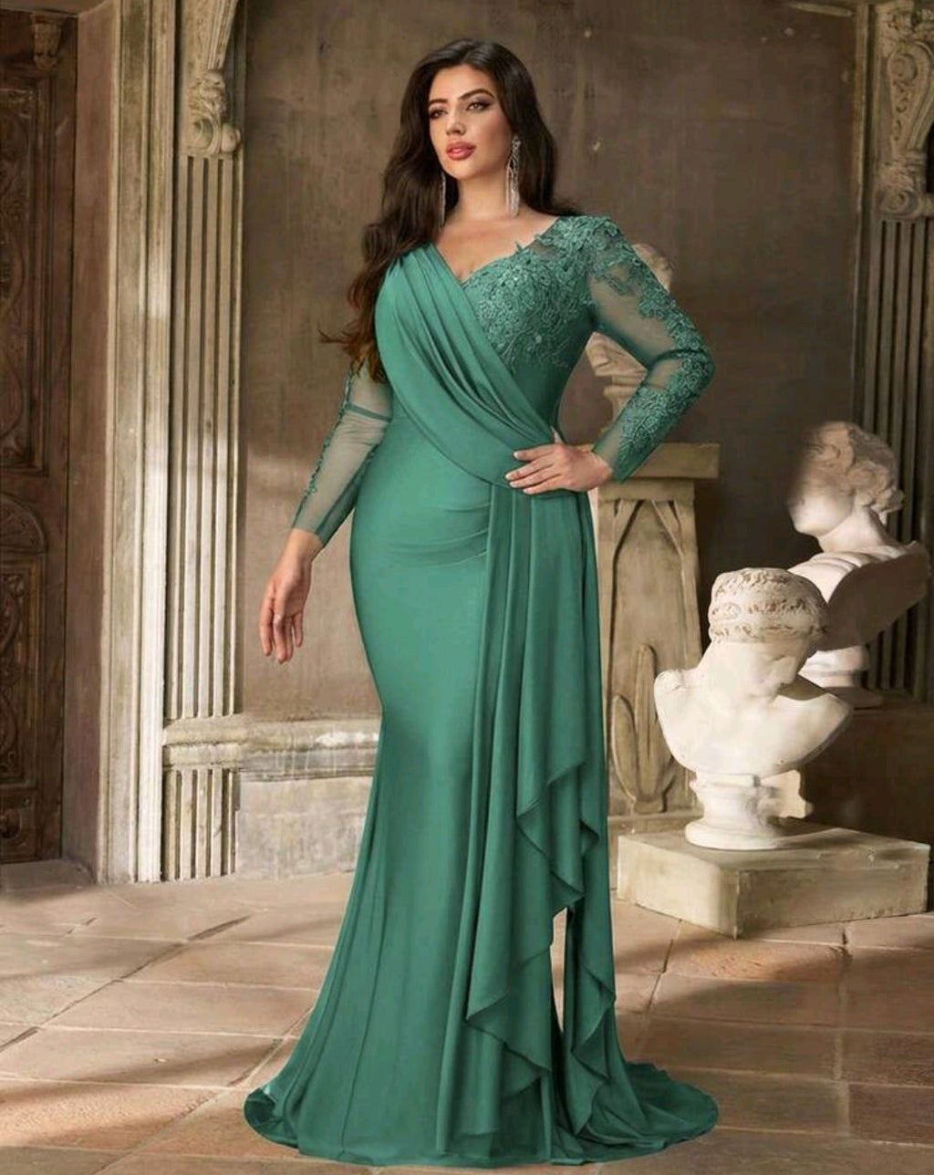 Vestido verde menta oscuro manga larga