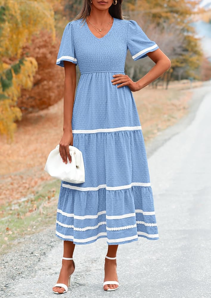 Vestido casual dusty blue manga corta