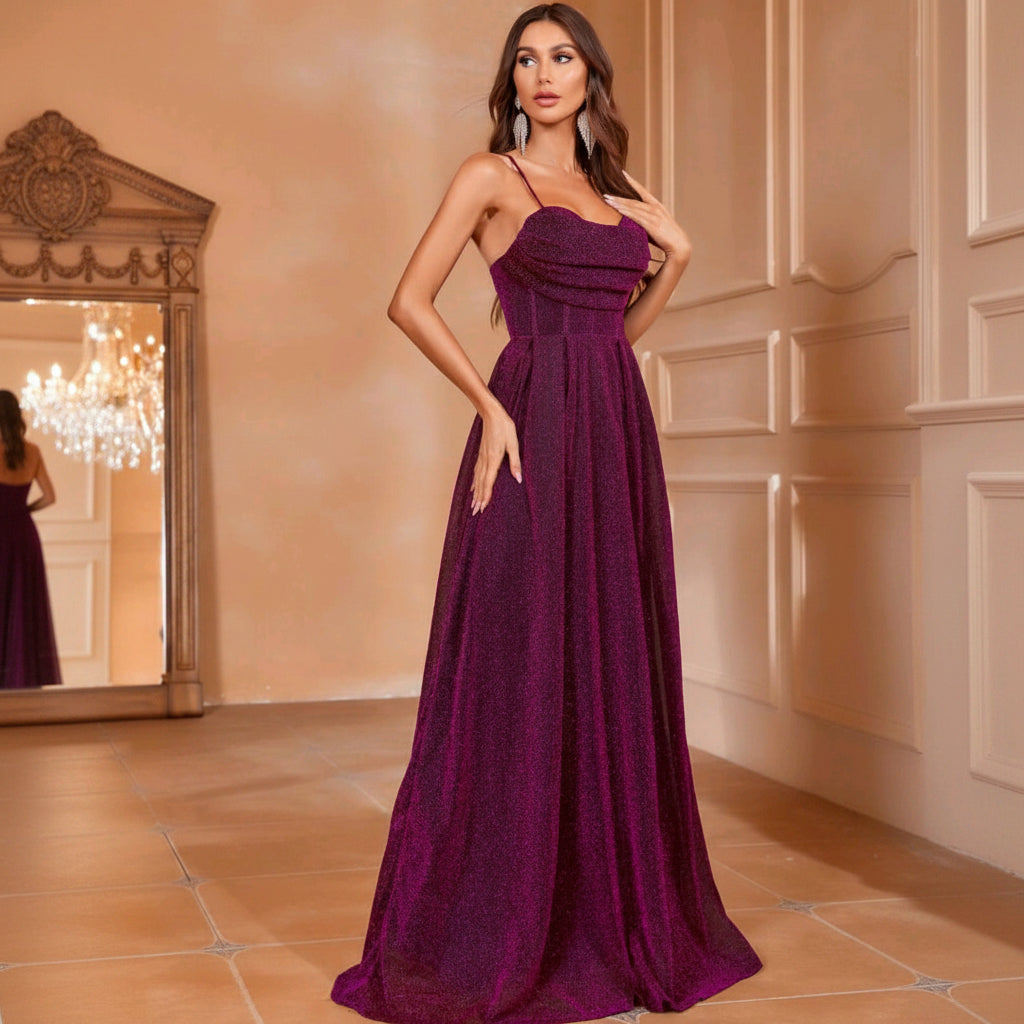 Vestido mangenta brillante con espalda semi abierta