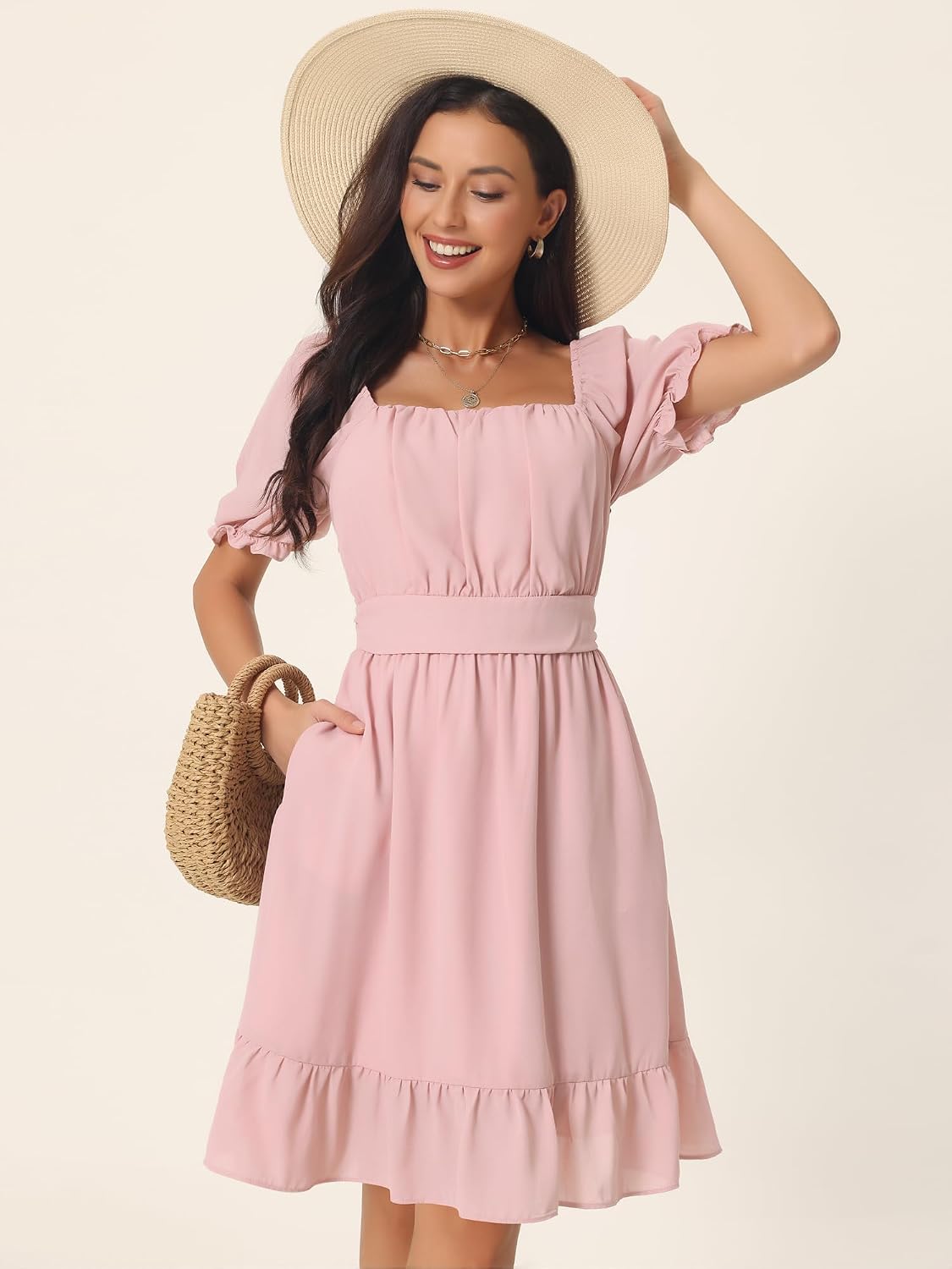 Vestido rosado casual midi
