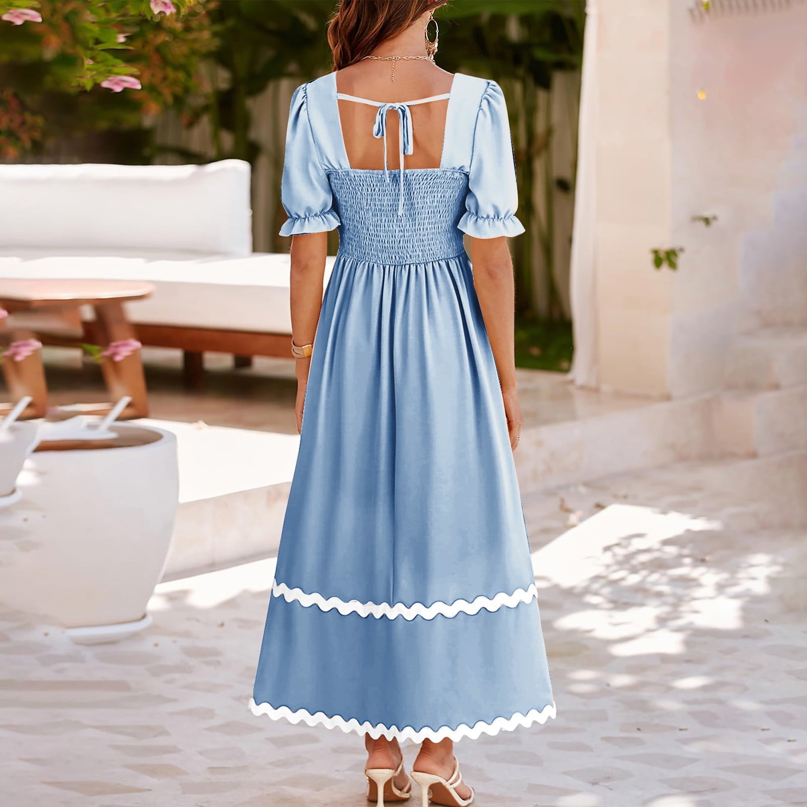 Vestido celeste manga corta
