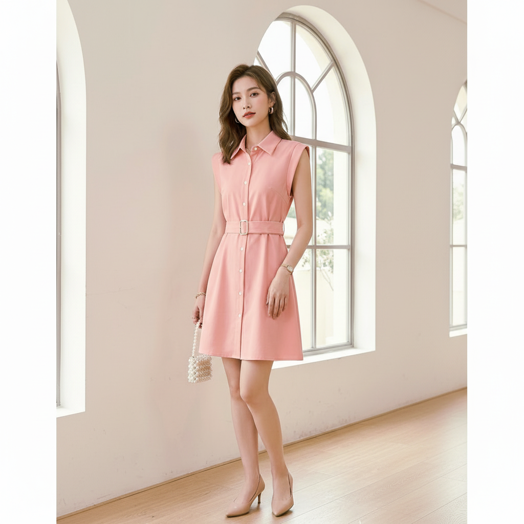 Vestido casual rosado midi