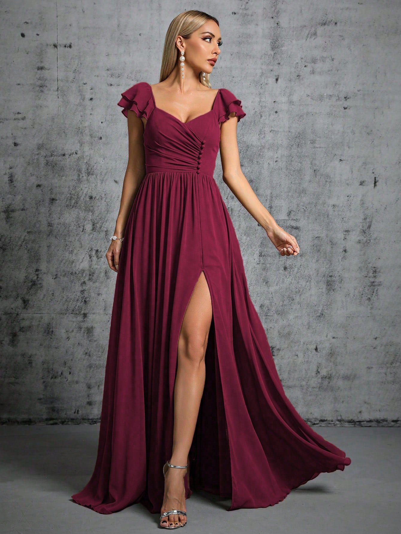 Vestido Mangenta corte A con abertura lateral