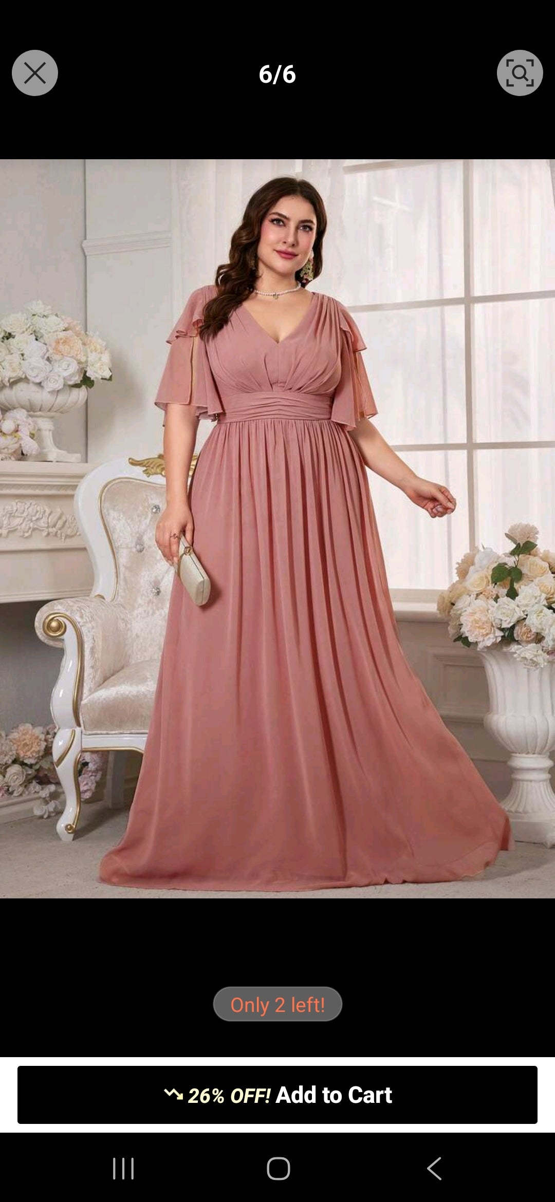 Vestido rosa canela manga corta cuello V