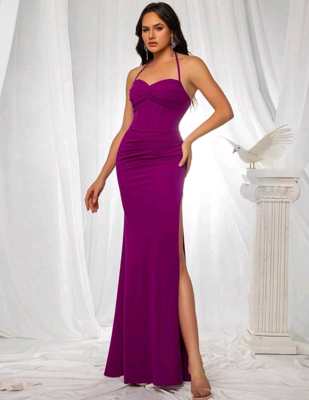 Vestido mangenta escote corazón