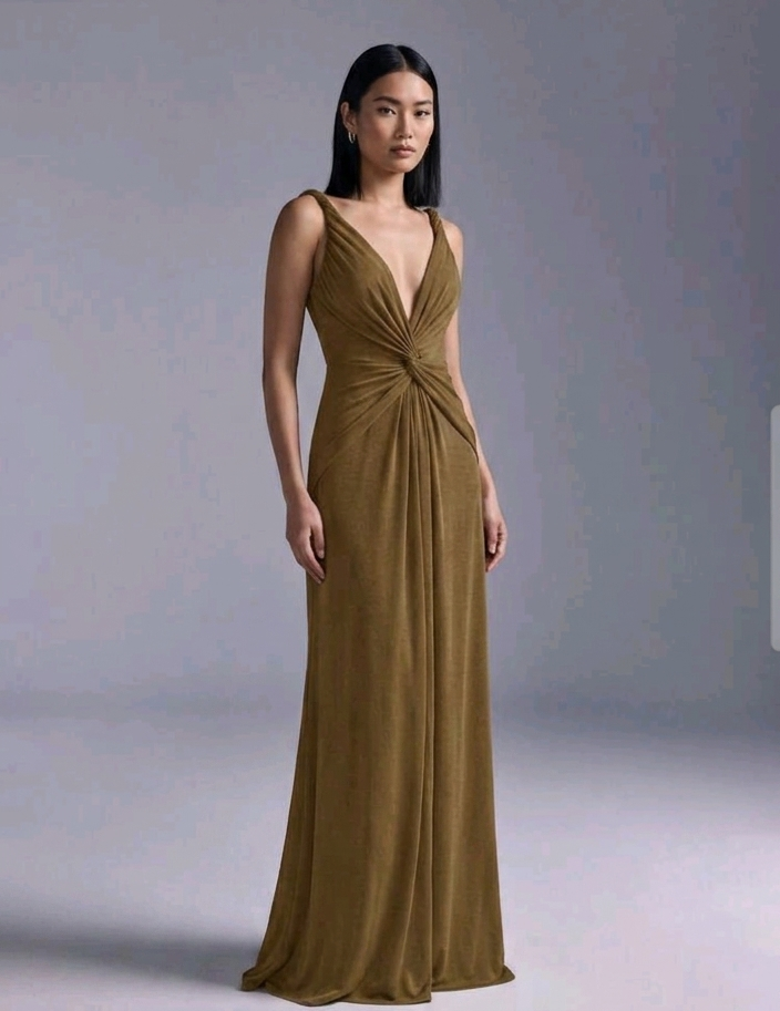 Vestido bronze con escote en V