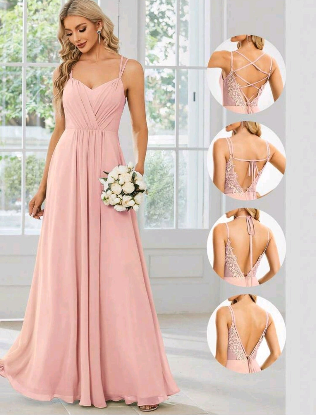 Vestido baby pink espalda ajustable semi abierta corte A