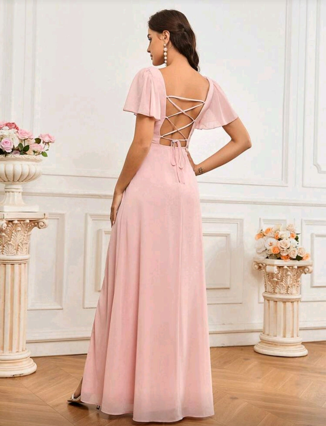 Vestido palo rosa espalda abierta