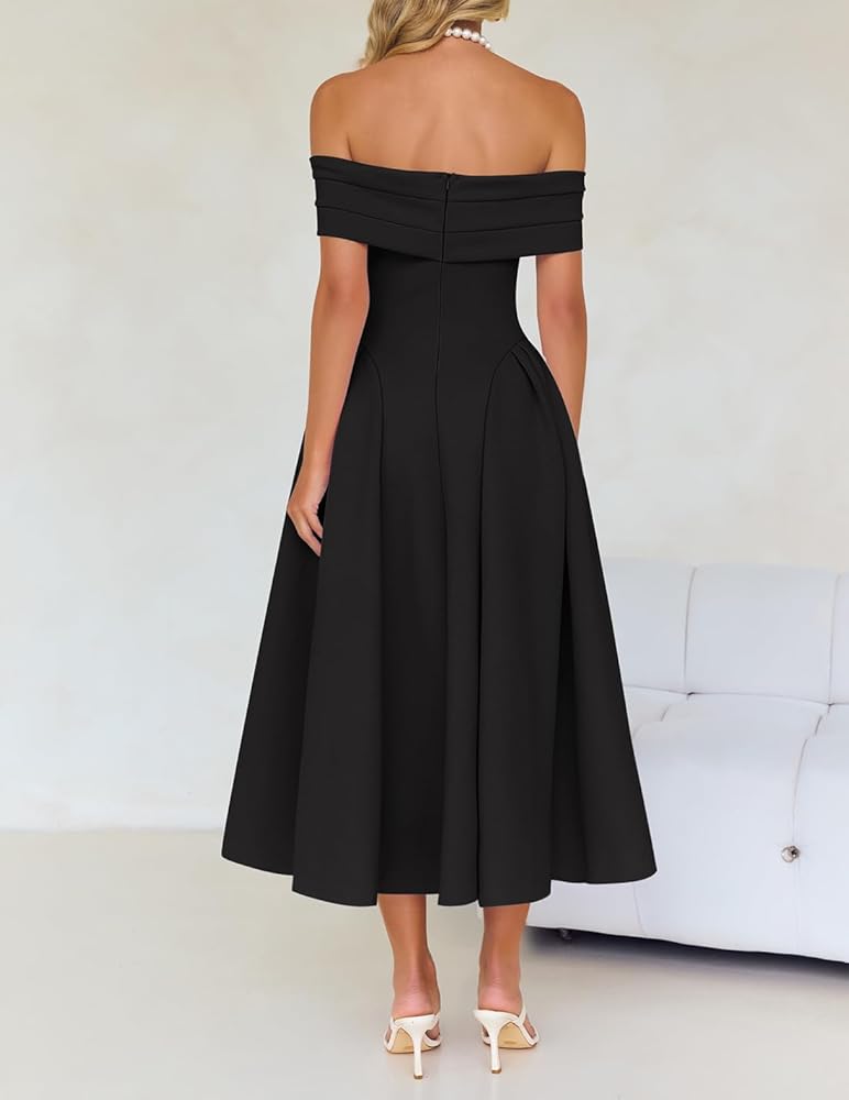 Vestido midi negro straple corte A