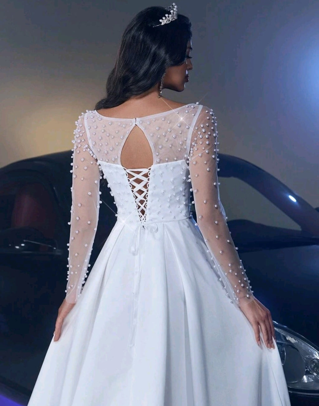 Vestido de Novia Princesa con Pedrería de Perlas y Espalda Corsé