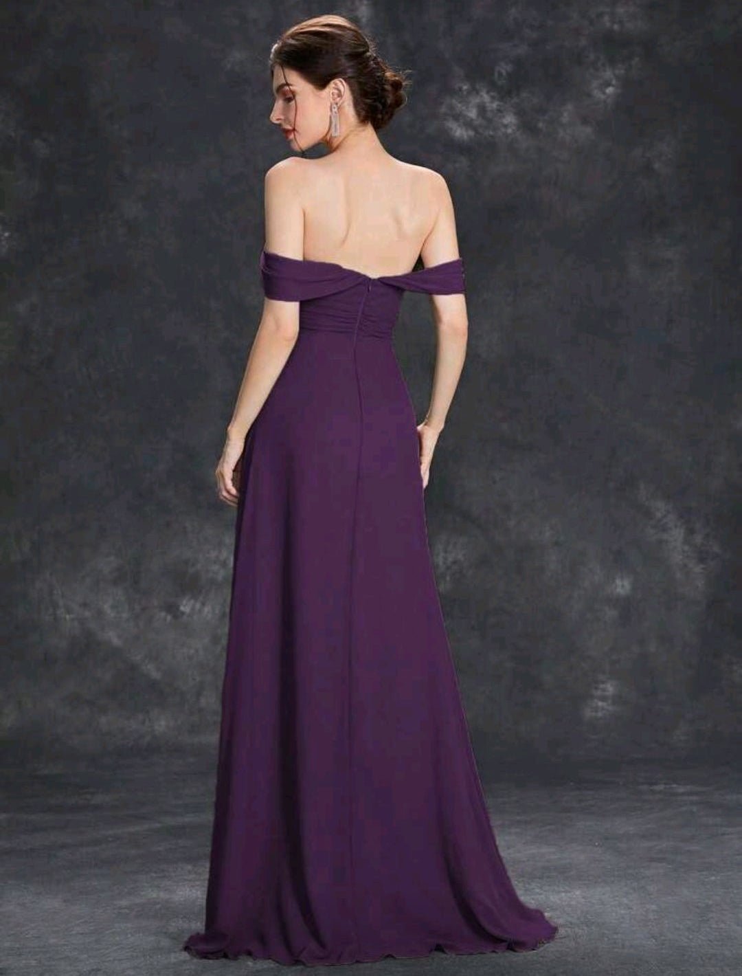 Vestido morado manga caída corte A