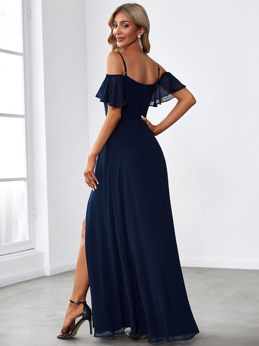 Vestido azul marino manga off-the-shoulder corte A