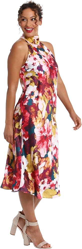 Vestido formal con estampado floral cuello alto